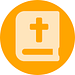 Orange icon of bible representing faith