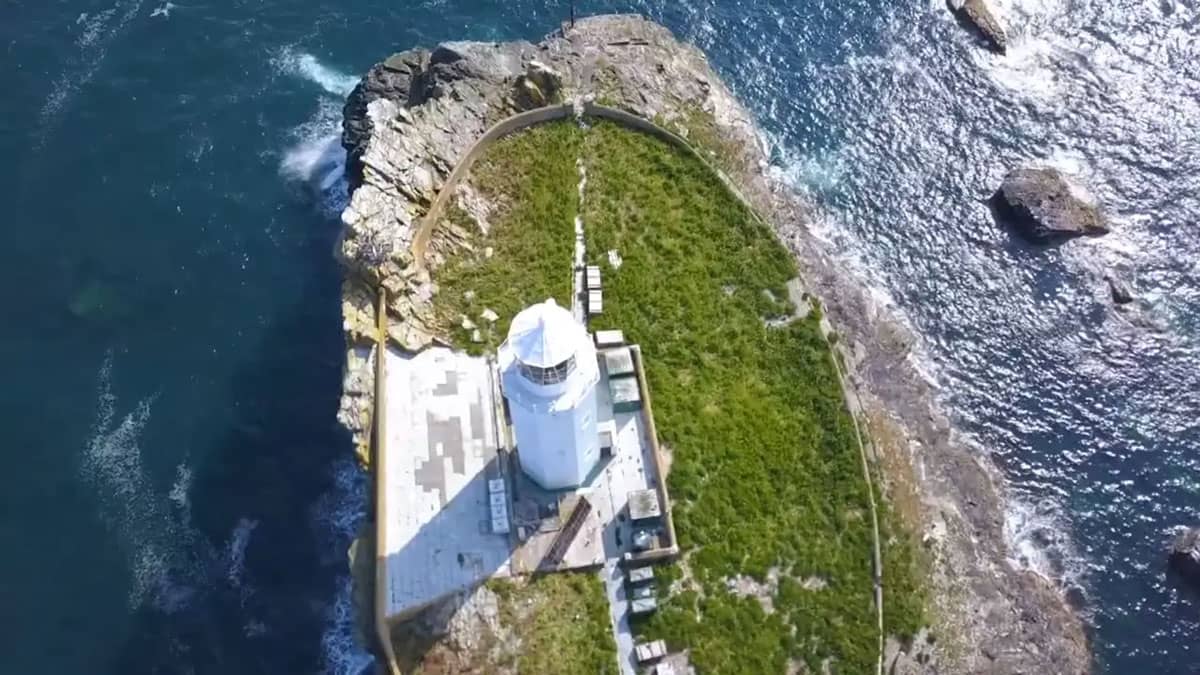 Aerial view of white lighthouse